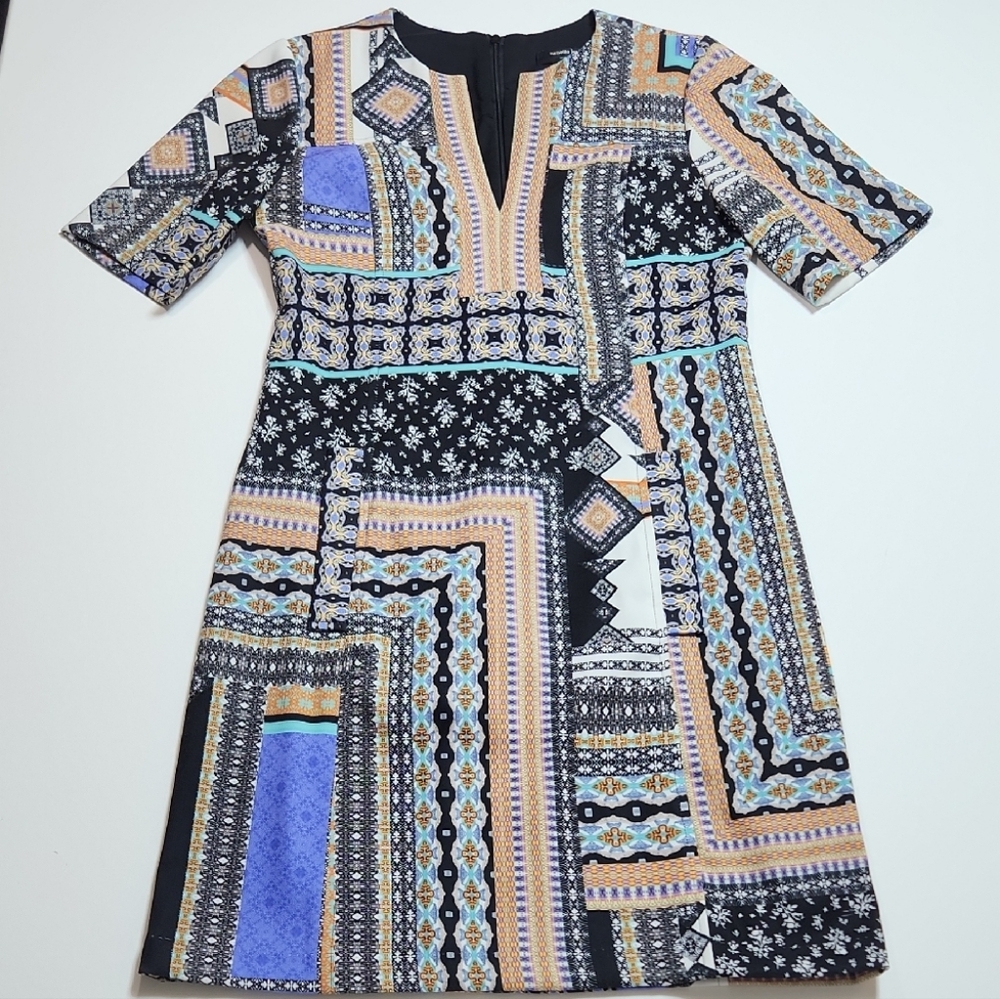 Nanette Lepore Geometric Patchwork Print Sheath Dress Size 2 Made in USA